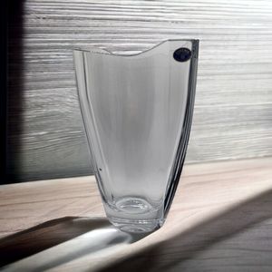 Bohemia Czech Flower Vase 9”Clear "Smile" Heavy Lead Crystal